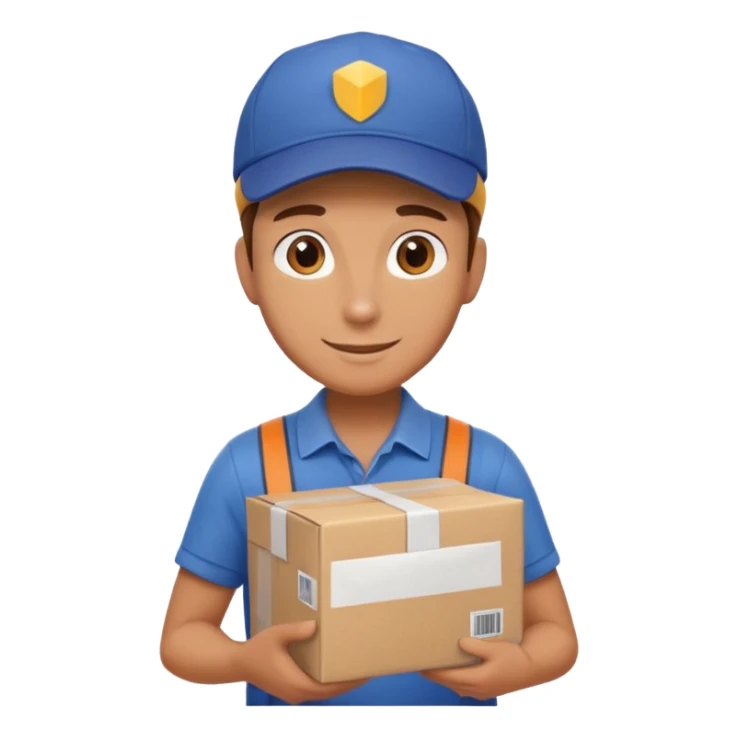 friendly delivery person with cap and package in hand sticker