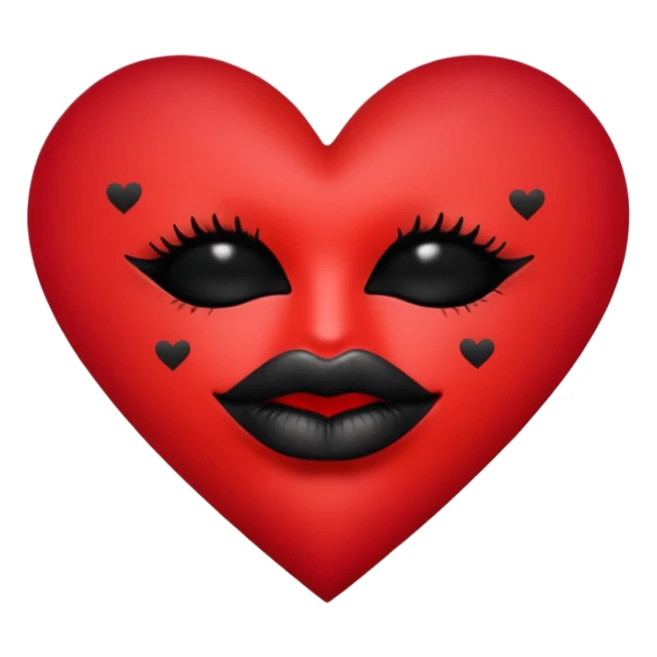 A solid red gradient heart, with three black lipstick kiss marks of different angles printed on it, retro matte texture, high contrast, clean edges, sticker style, romantic and sexy vibe, minimalist 2D illustration, no background
 sticker