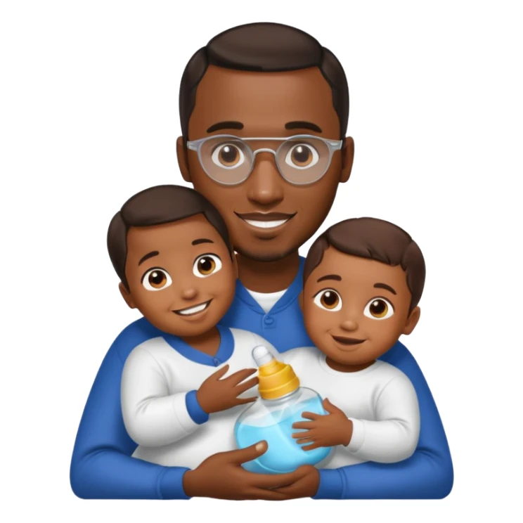 p diddy holding baby oil and a child sticker