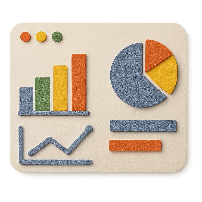 dashboard with paper craft style, cut-out paper graphs and charts sticker