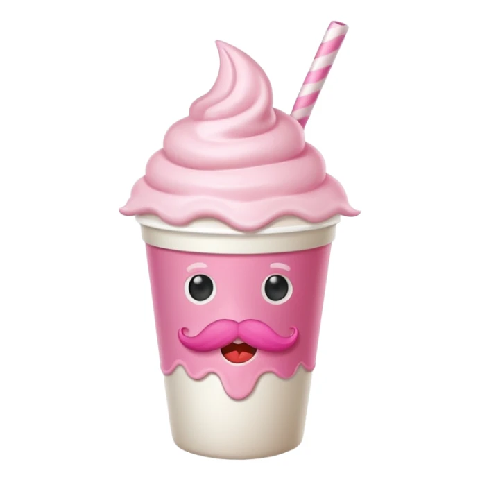 strawberry milkshake in a paper cup with mustache sticker
