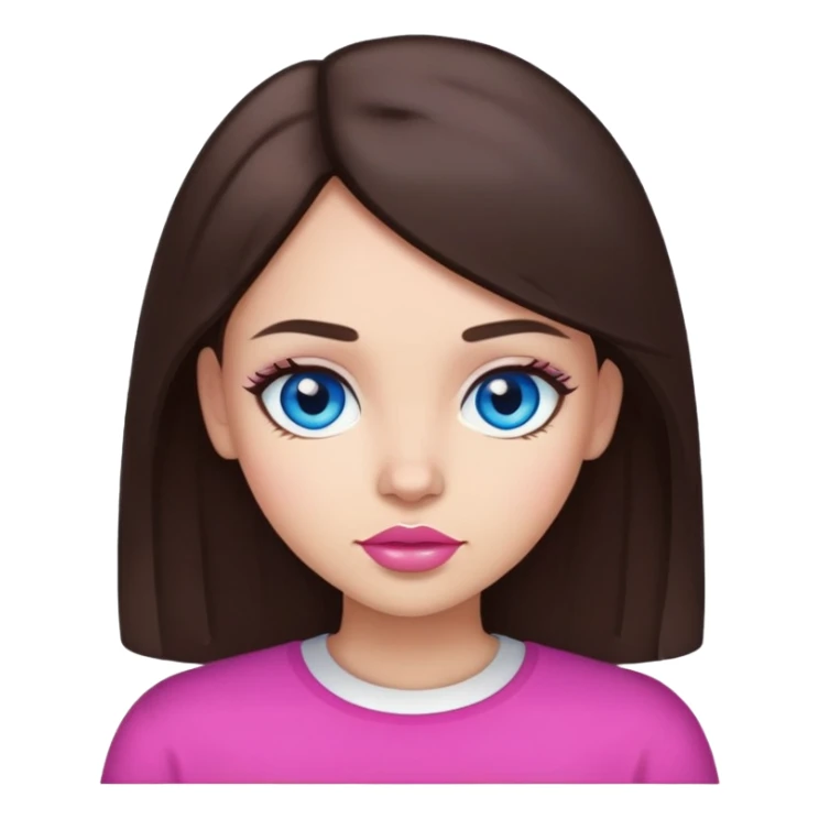 Light skinned girl with straight dark brown hair blue eyes and pink lips sticker