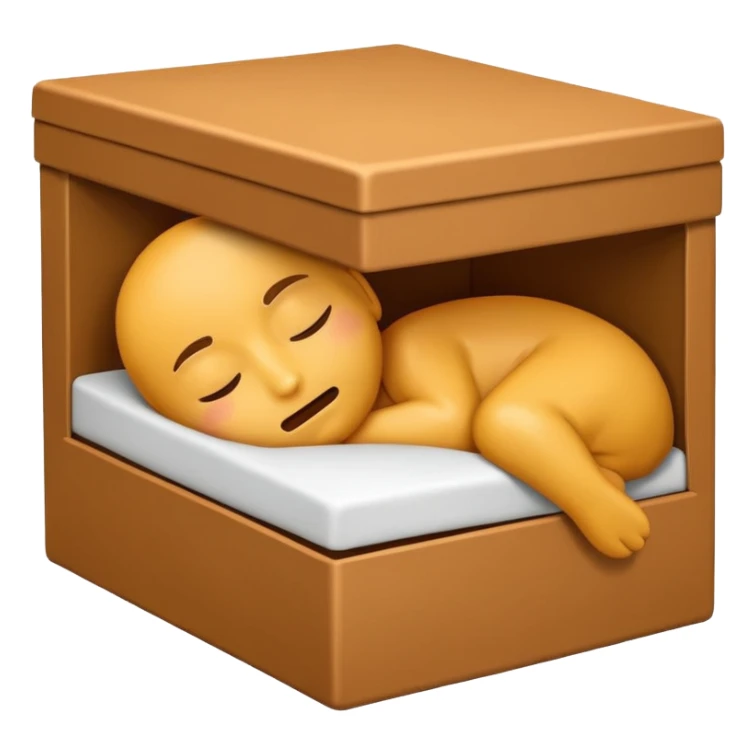emoji of sleeping box, box is brown colored, open and empty, with a Zzz sticker