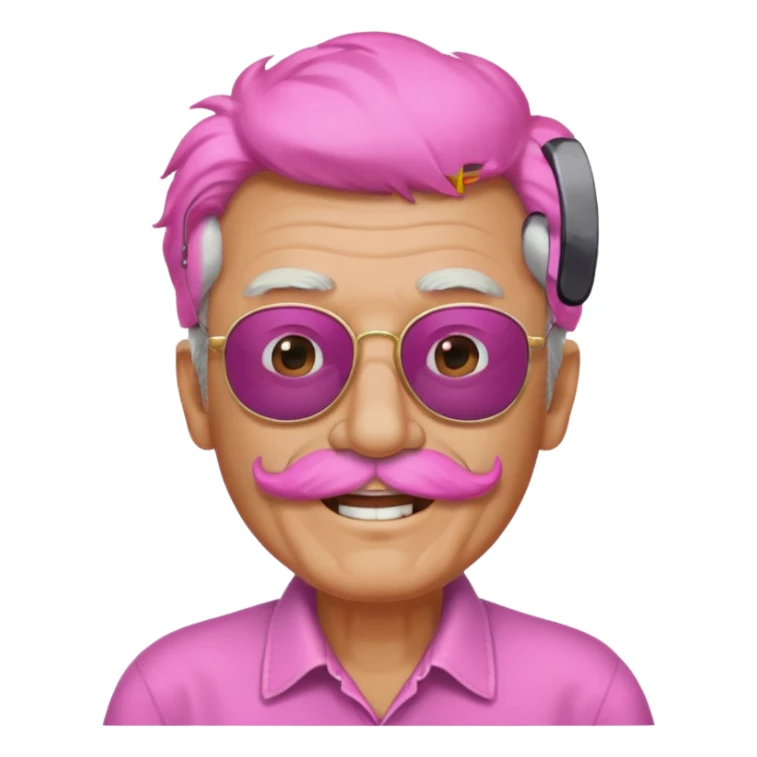 old guy with funny hair and shades and pink mustache sticker