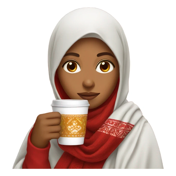 Girl wearing kashmiri shawl red and drinking coffee sticker