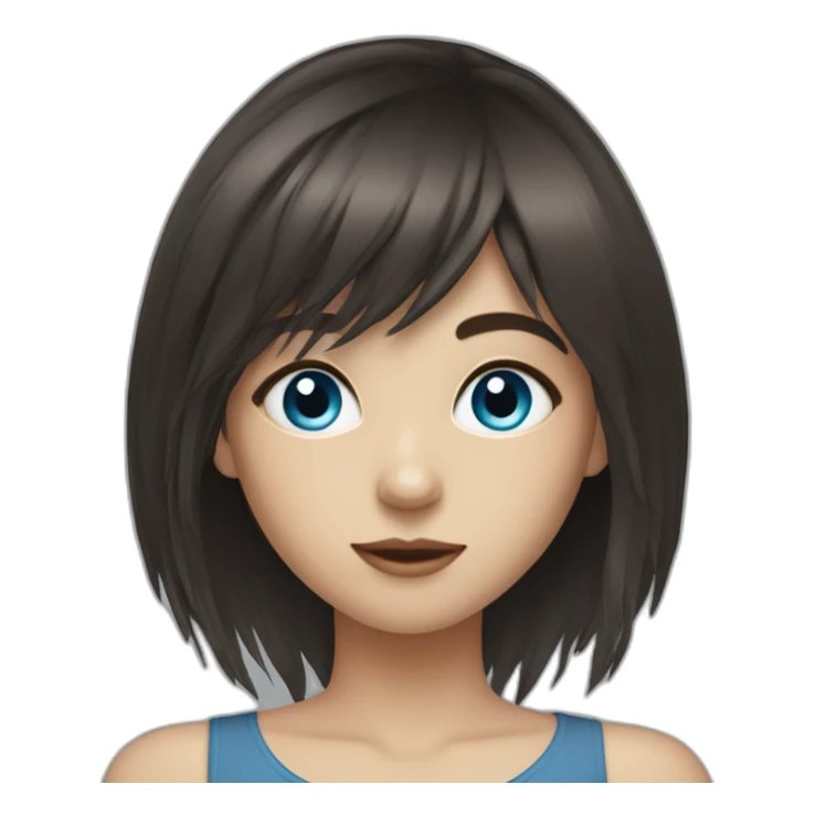 Dark brown long hair fringe girl with blue eyes sticker