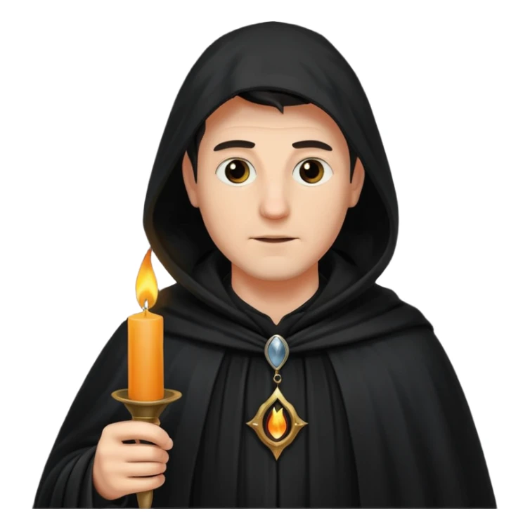 ancient man in black cloak hold a black candle sticker