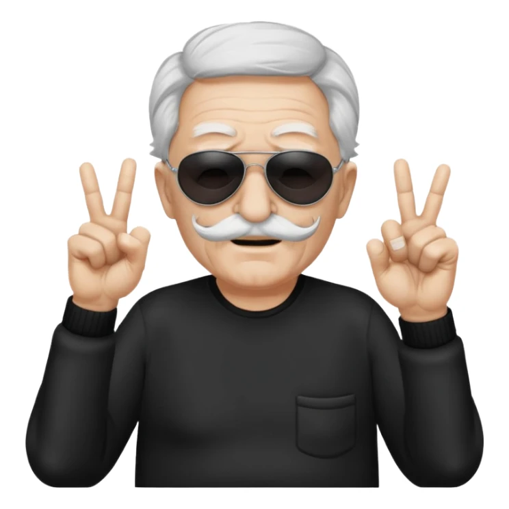 Some white old guy with a mask on and black shades with it also holding up the middle fingers sticker