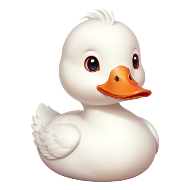 Cinematic Cute White Duck Portrait Emoji, Head tilted playfully and inquisitively, featuring a glossy, immaculate white plumage with a charming red bill, round, sparkling eyes filled with curiosity, Simplified yet irresistibly adorable features, highly detailed, glowing with a warm, friendly glow, high shine, affectionate and lively, stylized with a touch of whimsical charm, bright and endearing, soft glowing outline, capturing the essence of a mischievous yet loving duck, so playful it feels like it could waddle out of the screen and into your arms! sticker