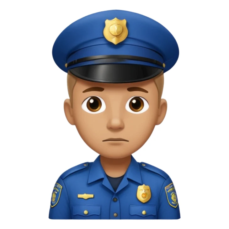 A sad police officer with one ear sticker