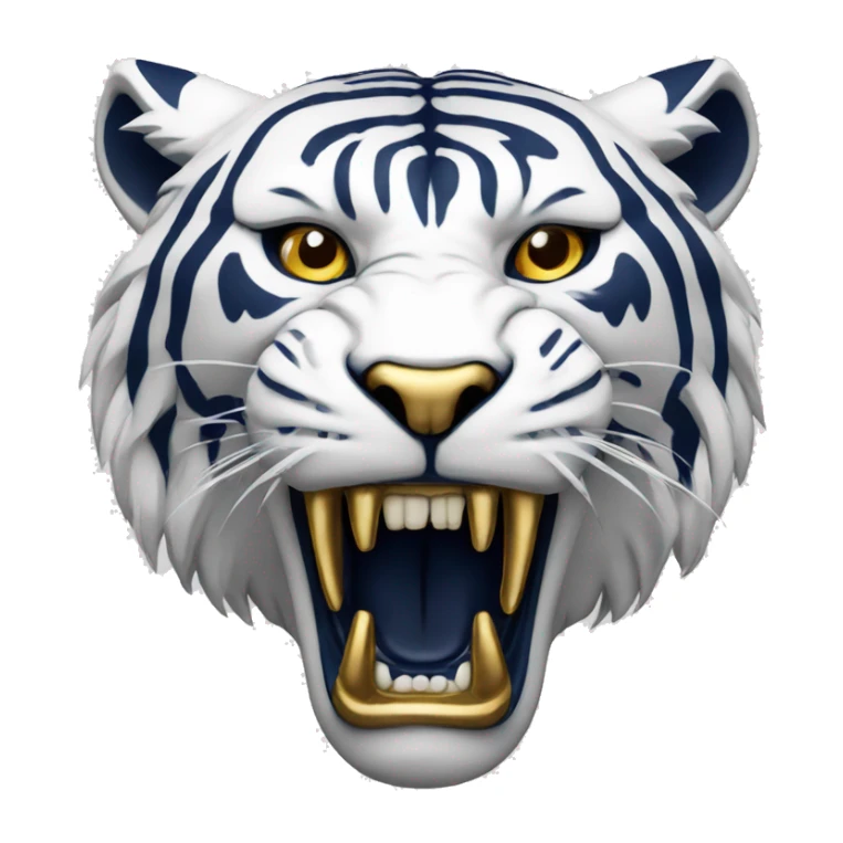 White Ferocious Sabre Tooth Tiger with Gold and Navy Blue Accents sticker