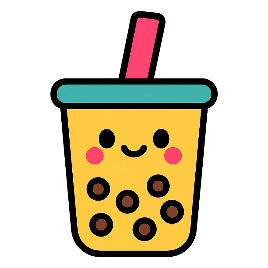 kawaii boba tea with a cute smiling face sticker