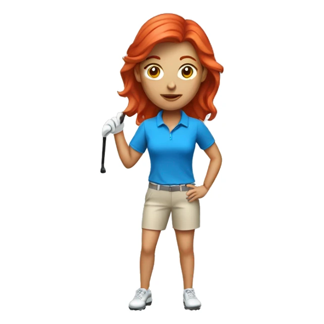 a female golf coach with red hair, blue shirt sticker