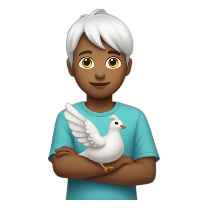 boy with a dove on his head having a peace sign sticker
