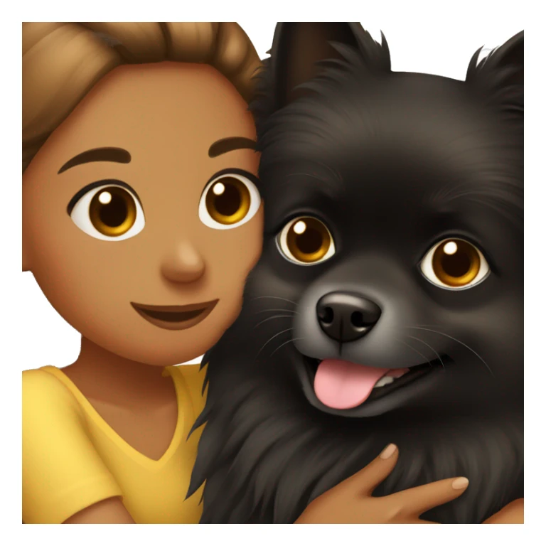 Black pomeranian hugging brown hair girl sticker