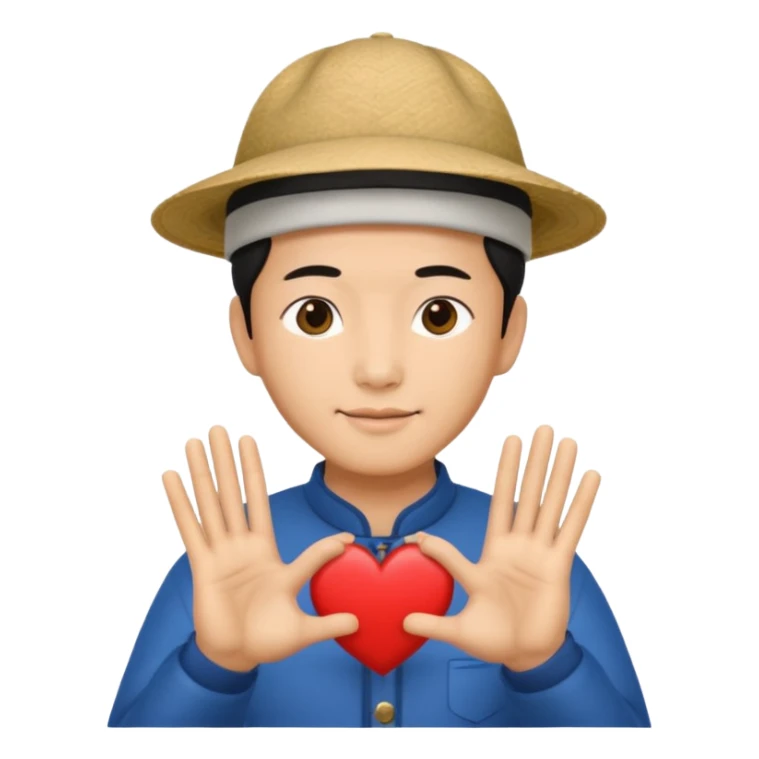 chinese man in asian hat doing heart hands sticker