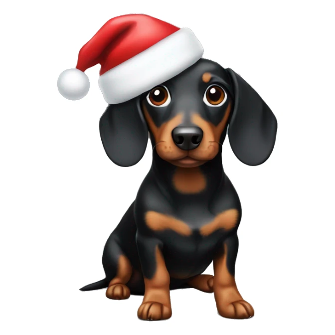 Black and tan Sausage dog wearing Santa hat sticker