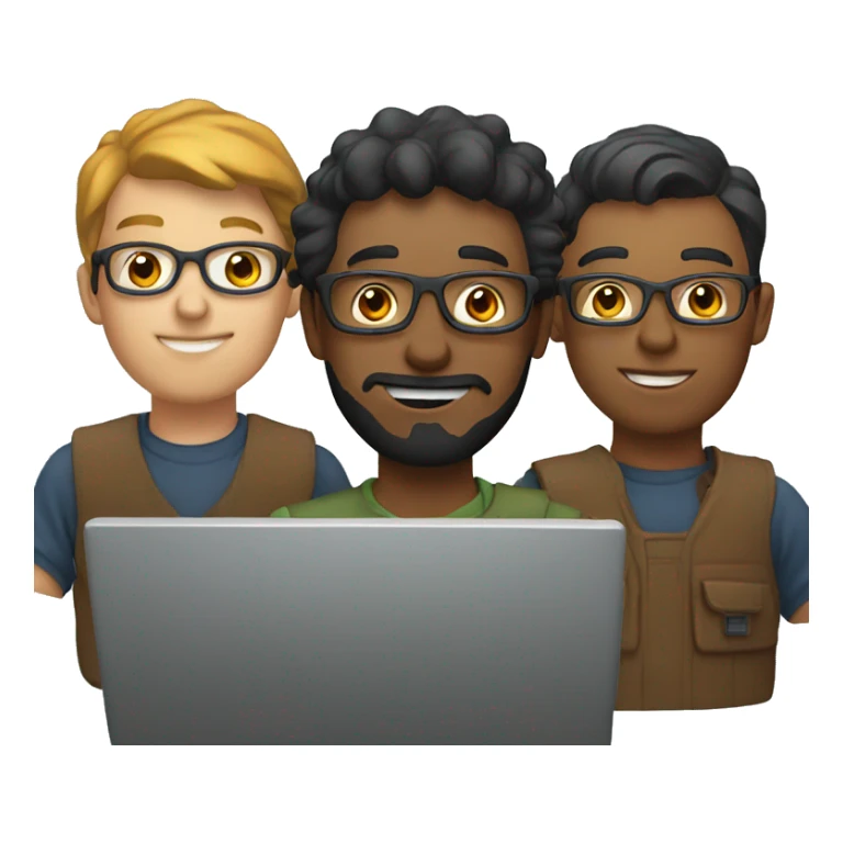 group of developers with a laptop sticker