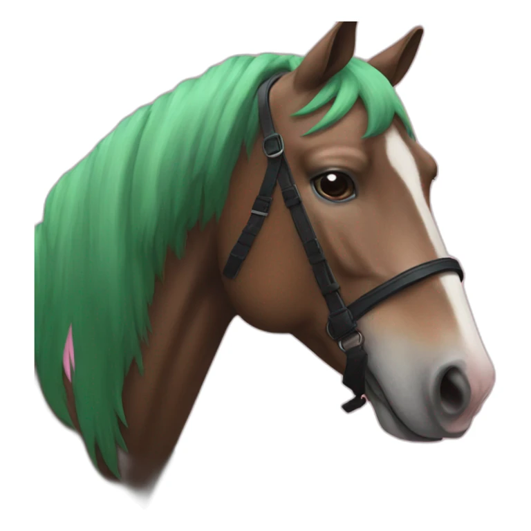 Horse with black baseball cap that has pink O and green X logo ono sticker