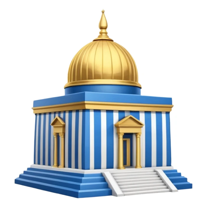 epstein island cubic temple with blue horizontal stipes on the side and a goldon dome on top sticker