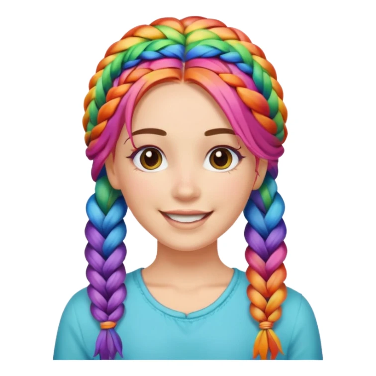 Woman with braided rainbow hair, happy — long braids  sticker