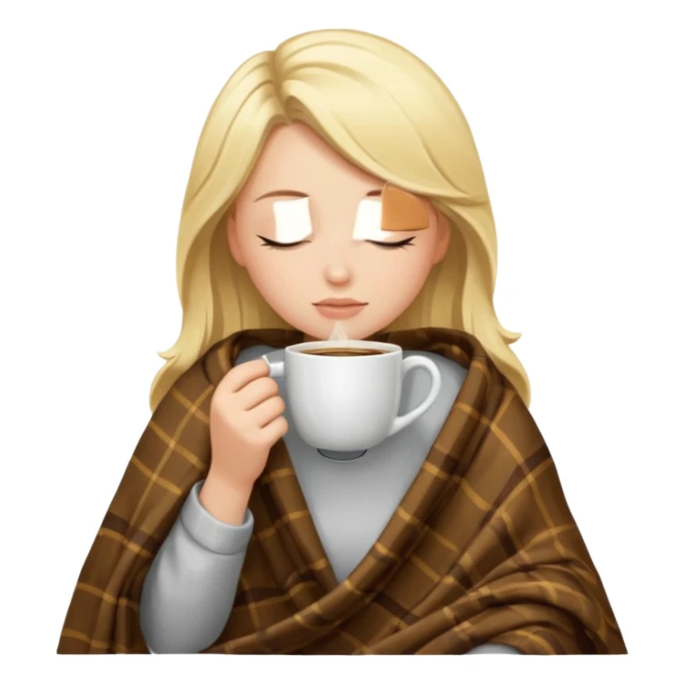 Blonde girl inside a blanket sipping coffee eyes closed sticker