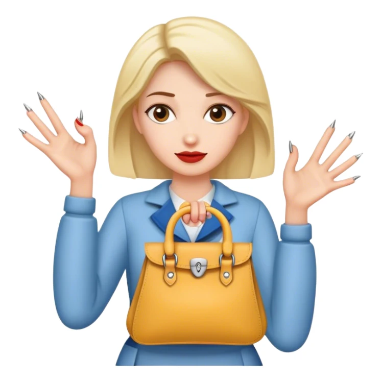 A woman whit a bag and big Nails sticker