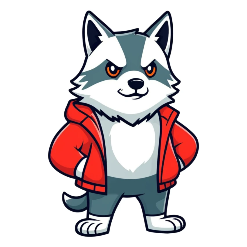 Lobo usando uma jaqueta vermelha  sticker