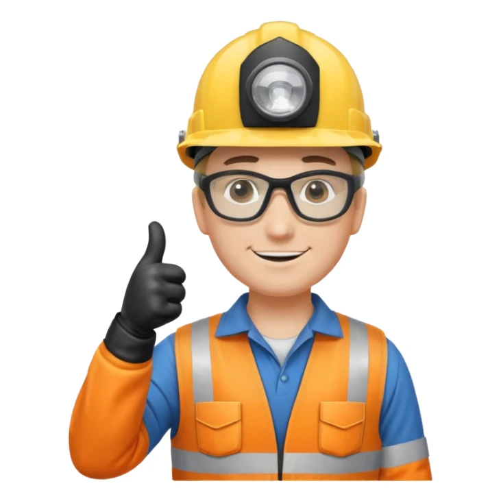 Un electricista en el poste de luz con todos sus implementos de seguridad haciendo like sticker