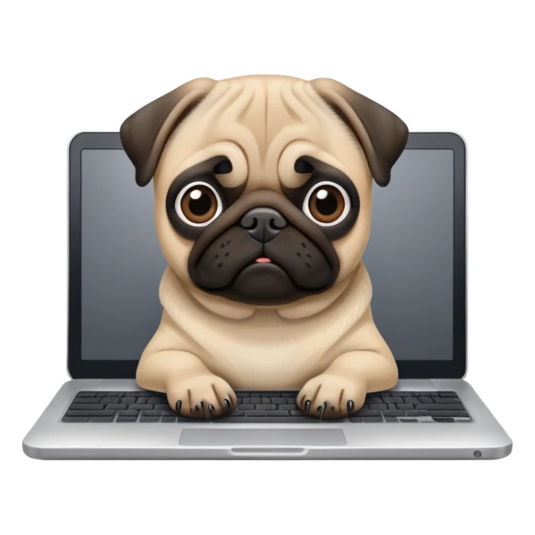pug in front of laptop sticker