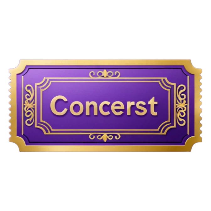 Purple beautiful Concert ticket with the word "CONCERT" inside sticker