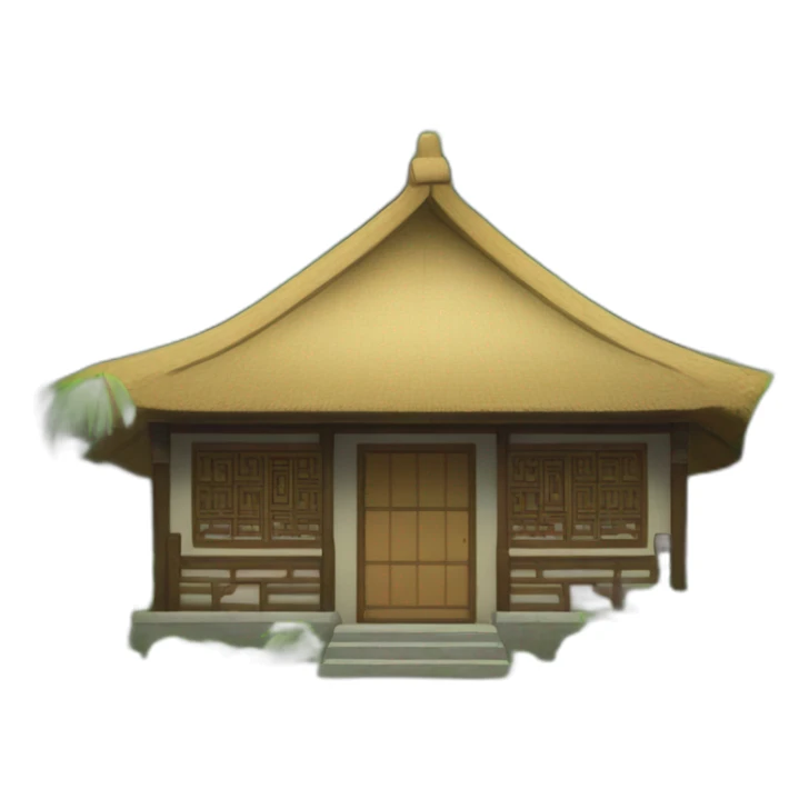 the front facade of a Chinese-style hut with a thatched roof sticker