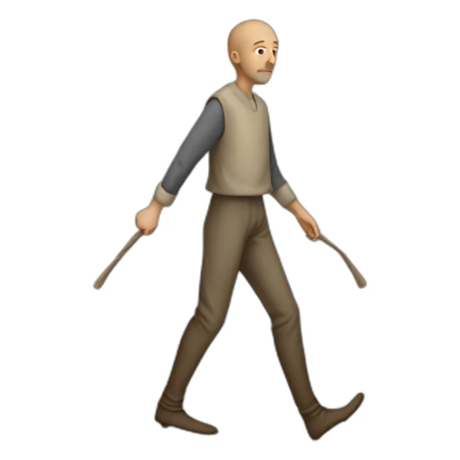 person with inhumanly long legs, wide pants, walking, medieval sticker