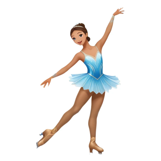 An icon featuring a graceful figure skater performing a spin on the ice. The background includes a grand ice rink palace with shining spotlights and cheering spectators in the stands. Transparent background highlights the elegance and artistry of figure skating sticker