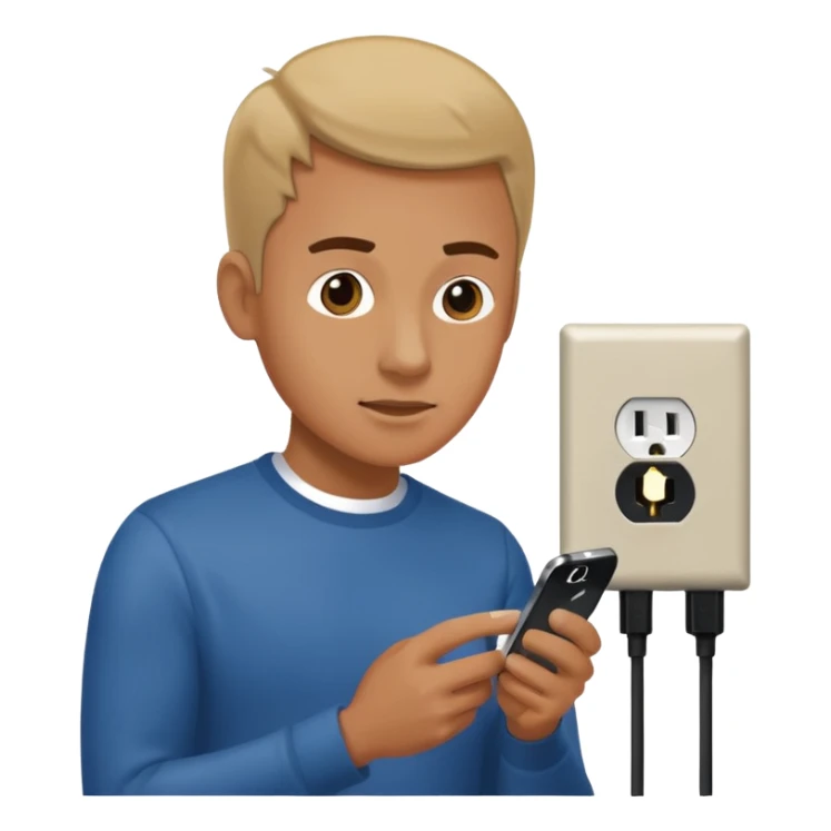 plugging in his phone to an outlet sticker
