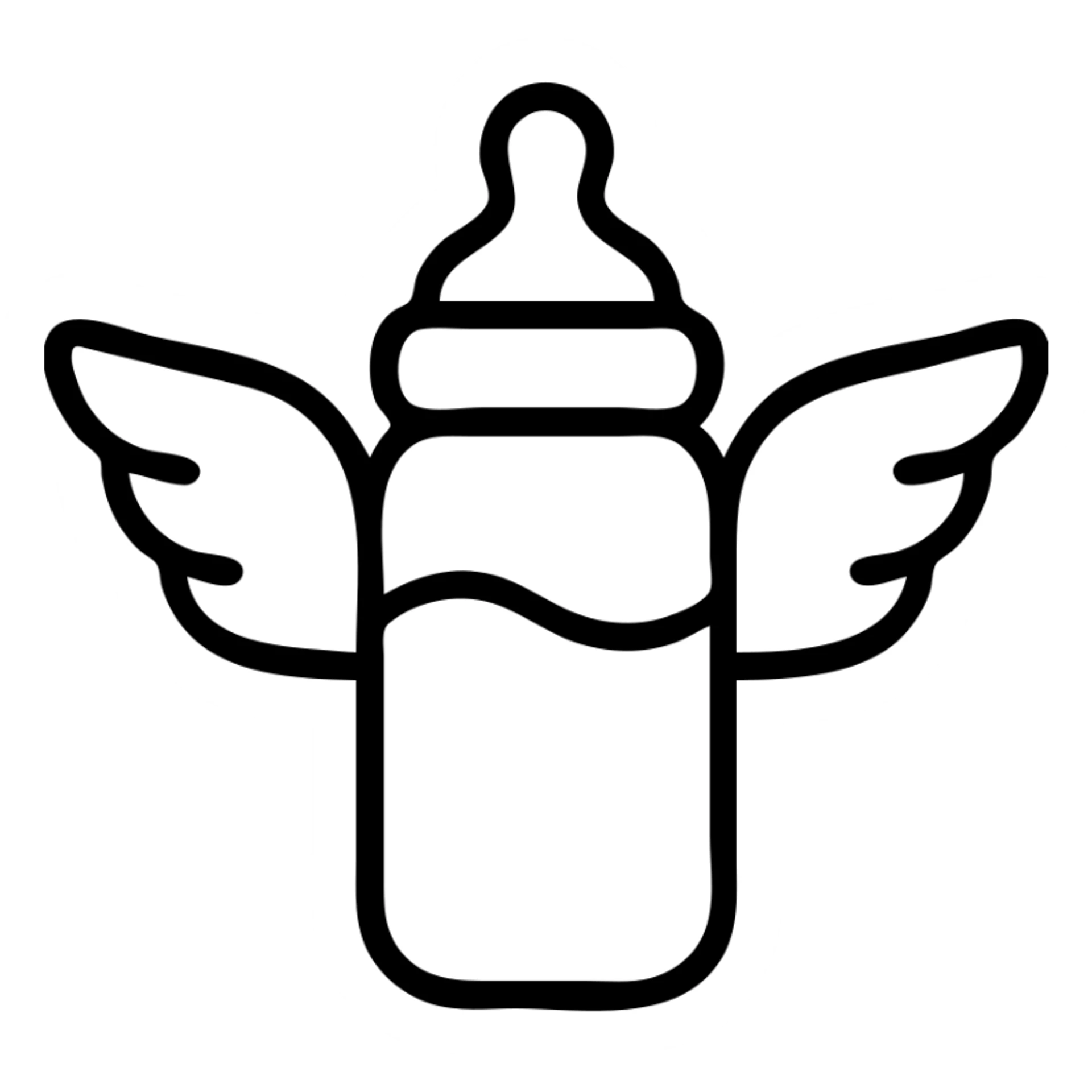 flying baby bottle with milk, wings, outlined icon sticker