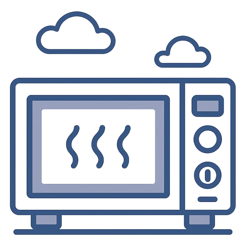 microwave, modern icon style, simple and recognizable, minimal color, clean lines sticker