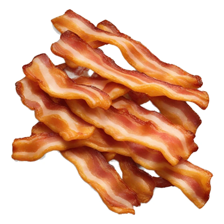 “Realistic image of crispy bacon strips, golden brown with a slight curl, served on a plate with visible texture and a shiny, cooked surface.” sticker