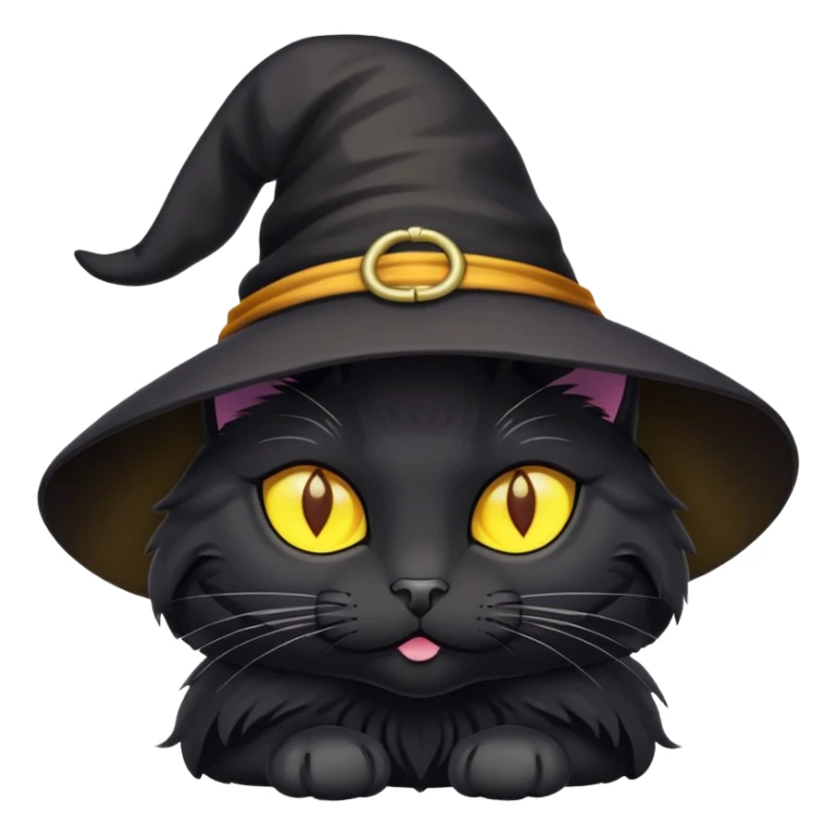 Black cat with yellow eyes and witchy hat sticker