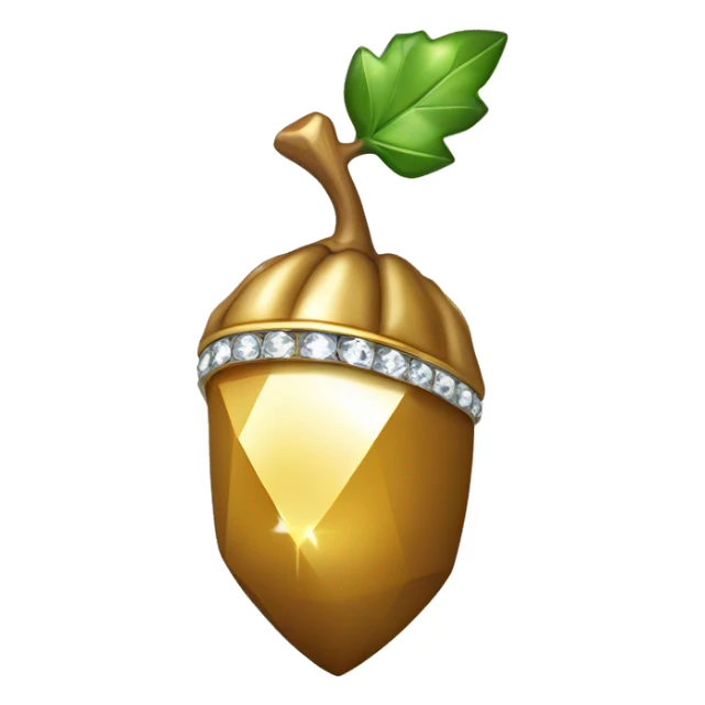 a Diamond Acorn, sparkling cut diamond, with stem of gold sticker