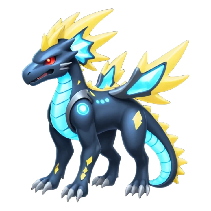 Bioluminescent glowing luminescent starry sparky Futuristic Shiny Haxorus-Zekrom-fusion (full body) sticker