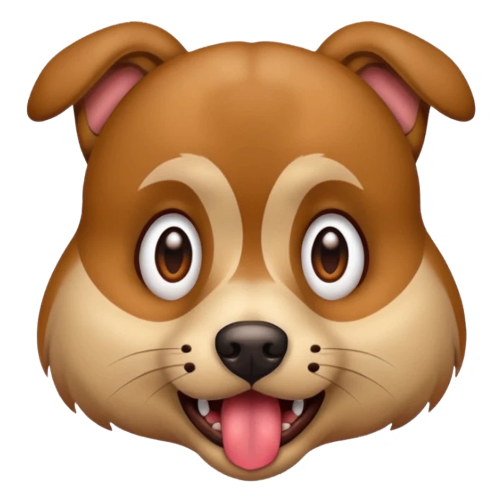 the dog sits at full height with a frightened face sticker