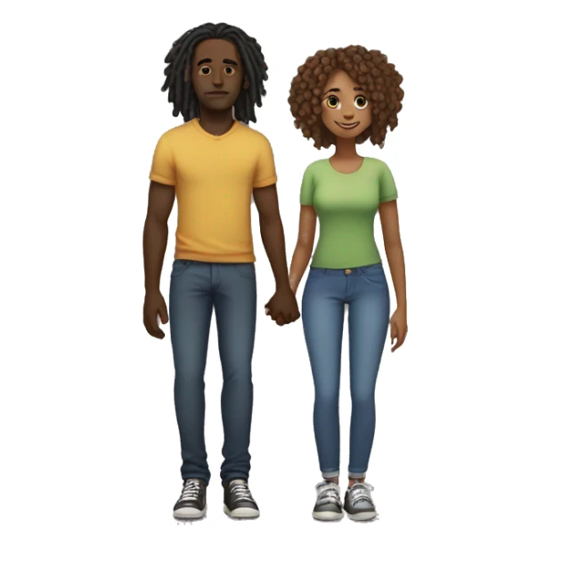 Black guy with dreads and girl with curly hair holding hands sticker
