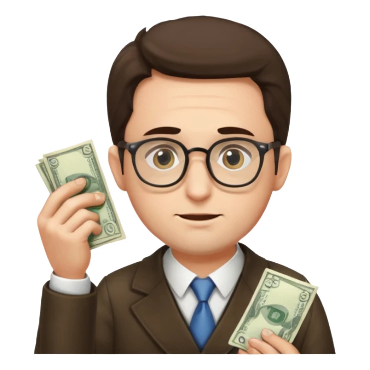 A jewish cunning man in glasses counting money sticker