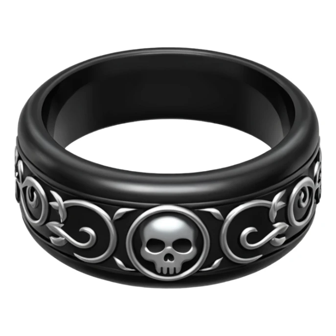 iOS emoji, minimal dark fantasy ring, black metal, flat sticker