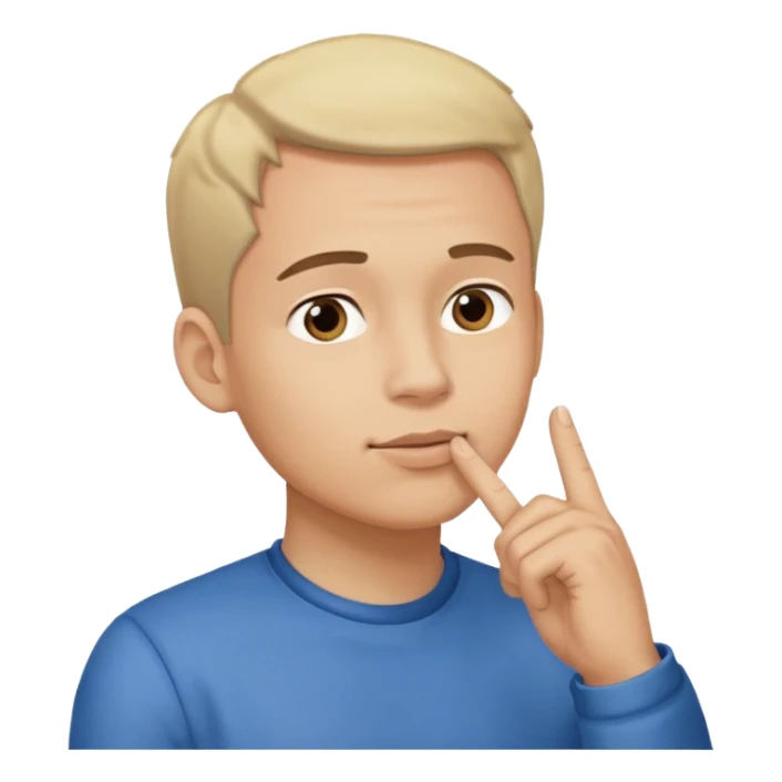 man looking up to the top right, index finger touching his chin, thinking pose
 sticker