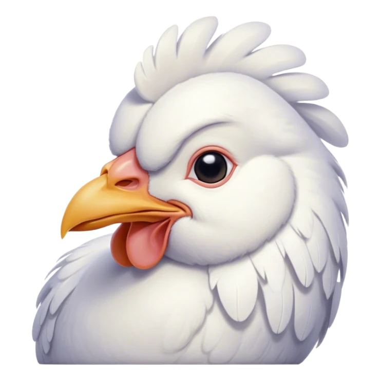 Meme-Worthy Cute Sleeping White Chicken Portrait Emoji, Head resting peacefully with a contented smile, showcasing a delightfully compact build and a luxuriously soft white plumage, eyes shut in a serene, restful nap, Simplified yet hilariously adorable features, highly detailed, glowing with a soft, drowsy light, high shine, relaxed and utterly lovable, stylized with an air of playful laziness, bright and heartwarming, soft glowing outline, capturing the essence of a comically sleepy chicken, so meme-worthy it feels like it could instantly become the next viral sensation of adorable slumber! sticker