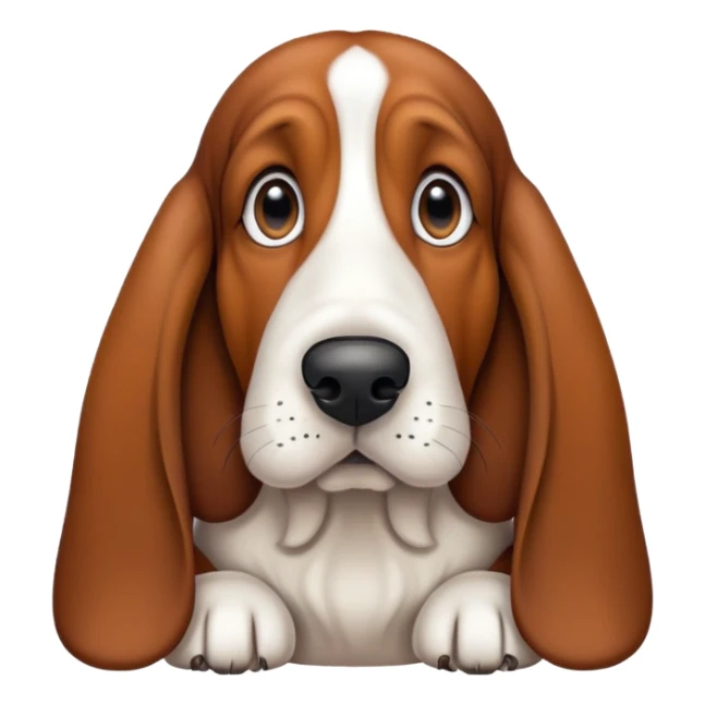 Solid brown basset hound with black snout sticker