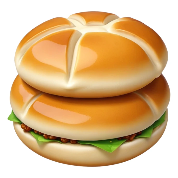 Shanghai pan-fried pork buns Shengjianbao with visible crispy bottom, simplified emoji style with bold outlines and bright colors, cartoon style juicy breakfast buns sticker