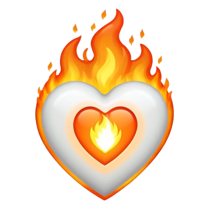 The heart is white and there is fire all around sticker
